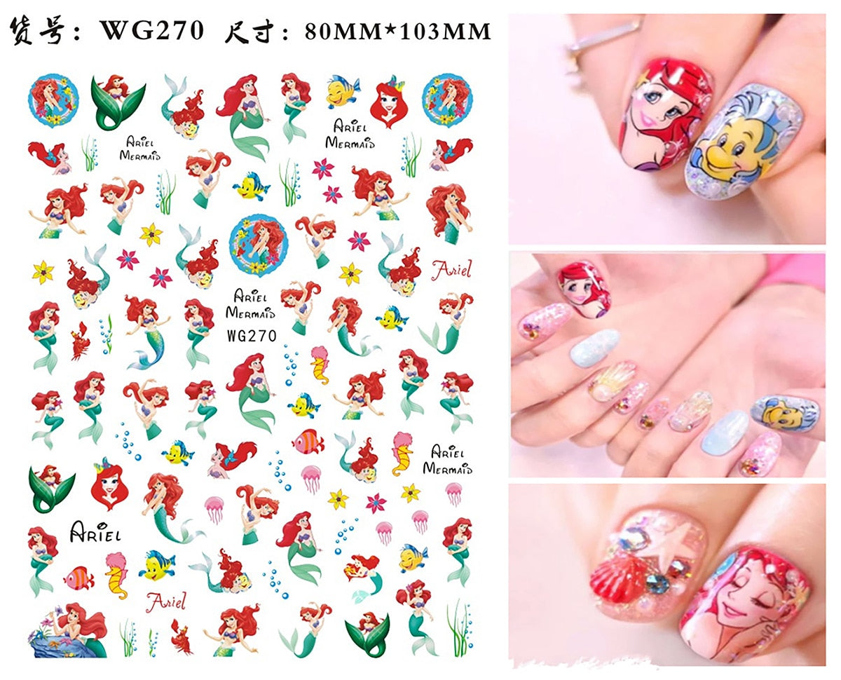 Disney Princess 3D Nail Stickers Nail art Decoration Mermaid Snow White - All for Nails!