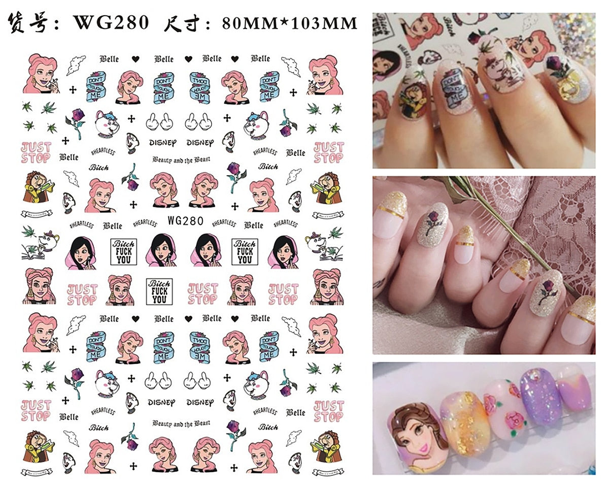 Disney Princess 3D Nail Stickers Nail art Decoration Mermaid Snow White - All for Nails!