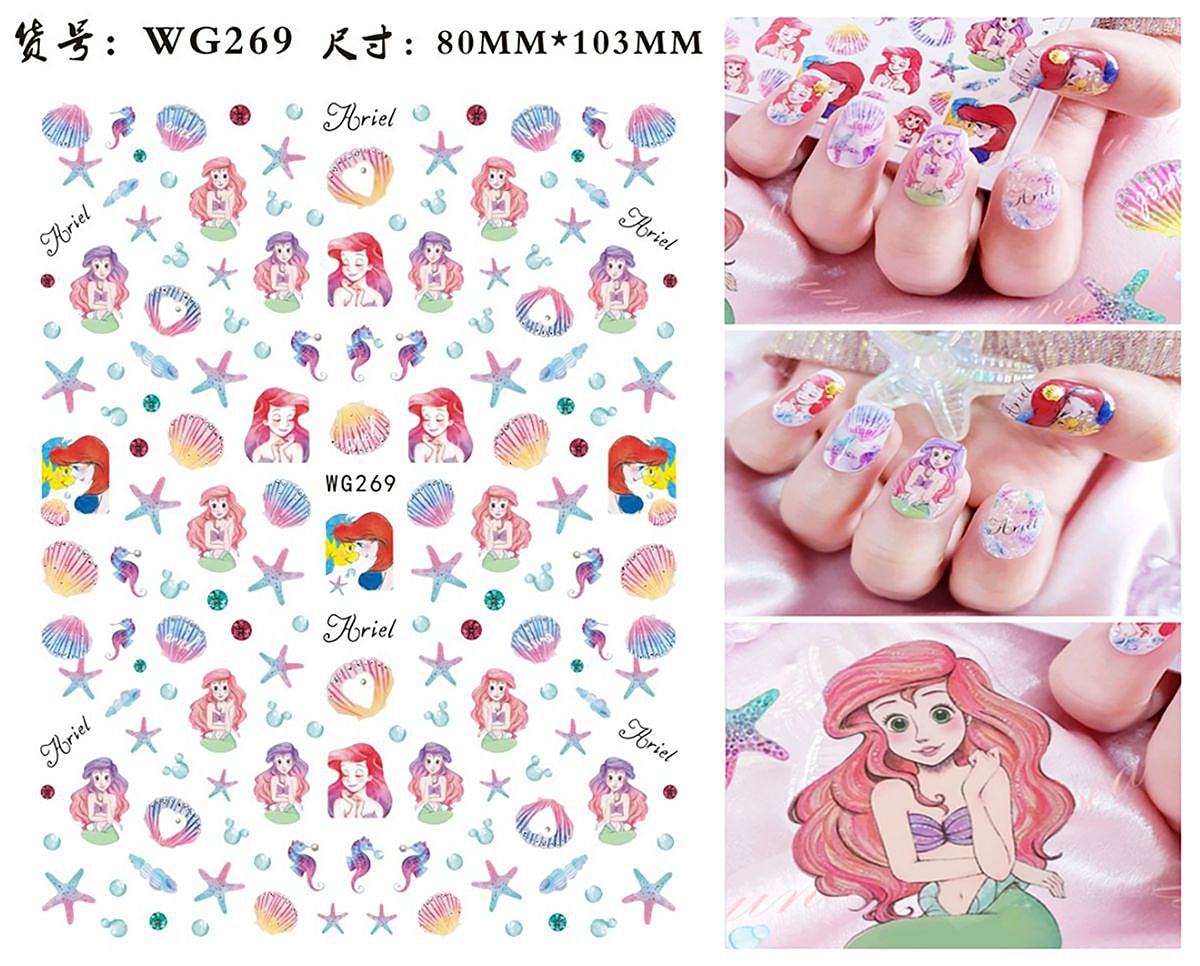 Disney Princess 3D Nail Stickers Nail art Decoration Mermaid Snow White - All for Nails!