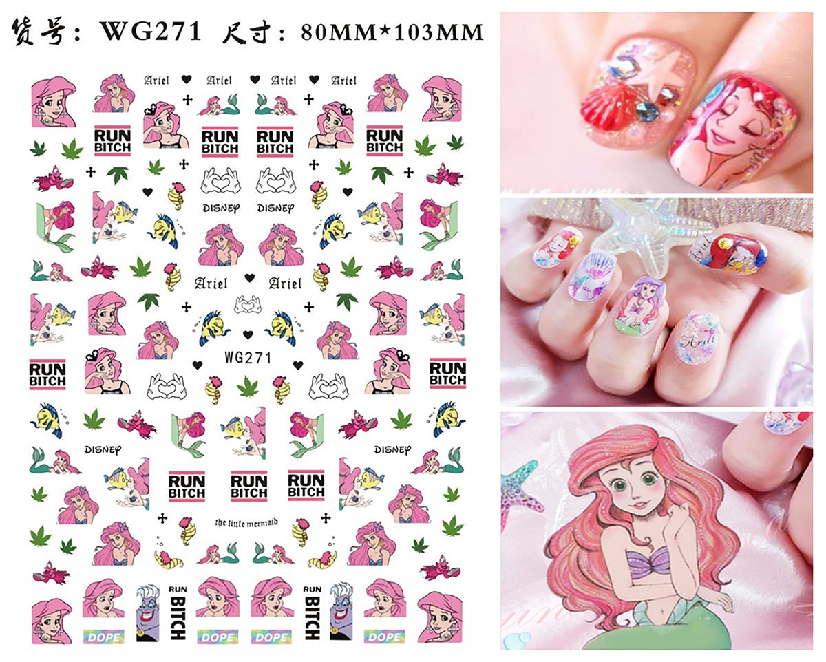 Disney Princess 3D Nail Stickers Nail art Decoration Mermaid Snow White - All for Nails!